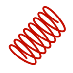 Red outline icon of a broken garage door spring