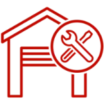 Garage door repair and installation icon showing tools and door outline