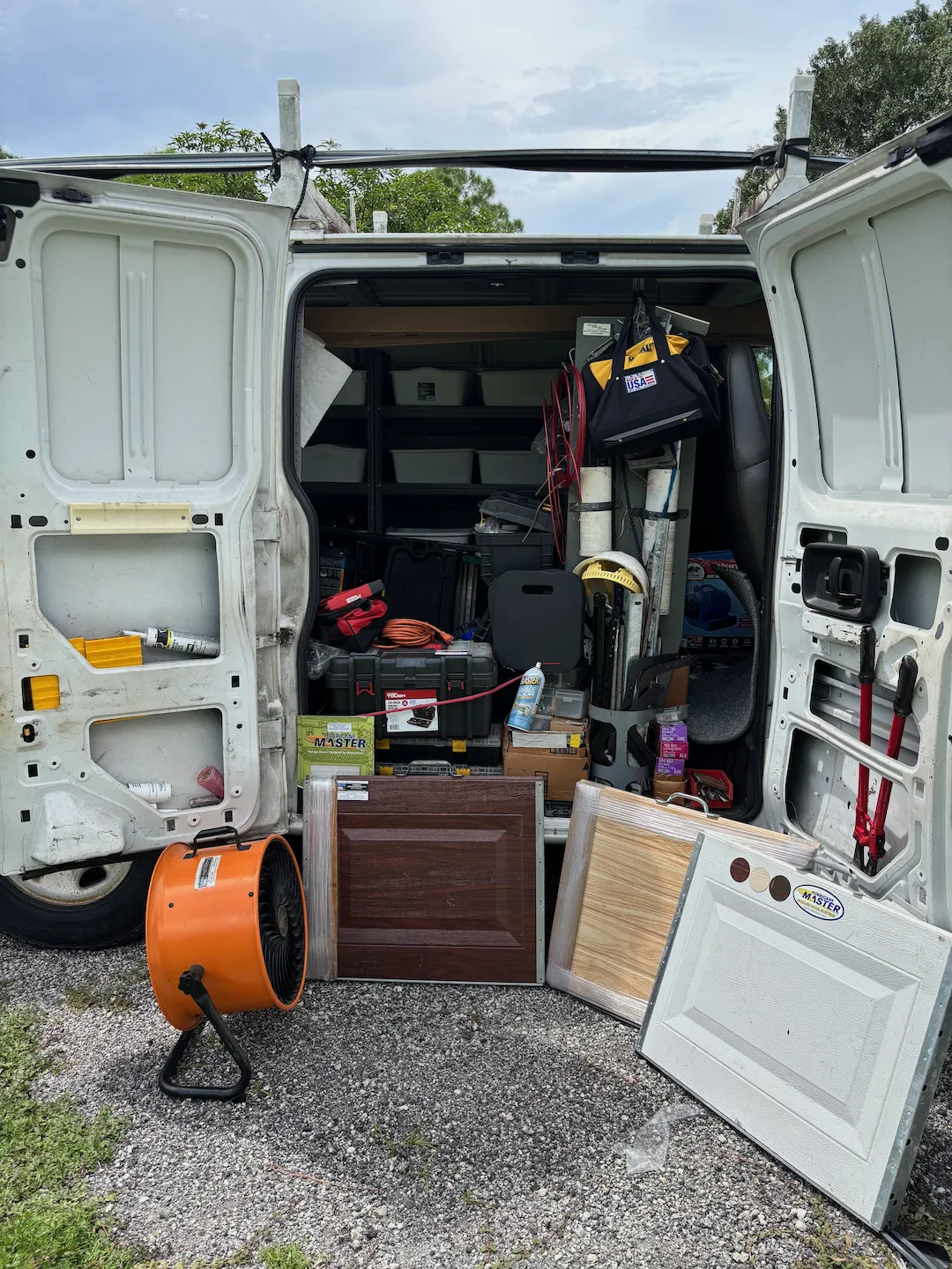 Mobile repair van providing emergency spring replacement service for box trucks