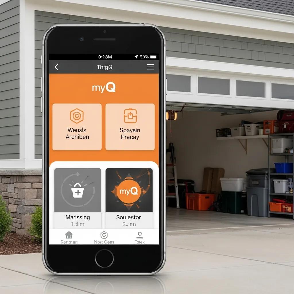 Visual guide for installing the myQ app on a smartphone